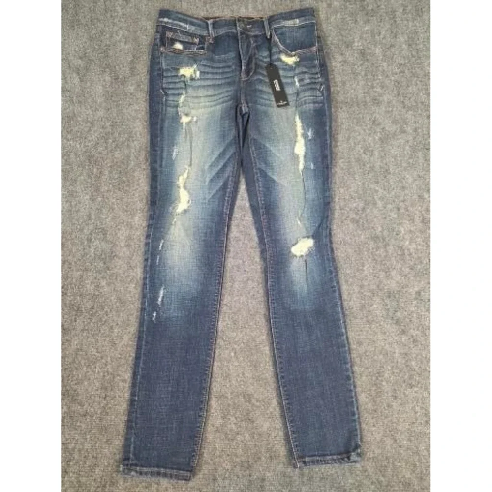 Express Mia‎ Mid Rise Legging Jeans Womens 10 Dark Wash Distressed Skinny Denim